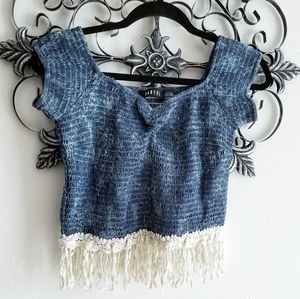 Boho Denim Smocked Crop Top